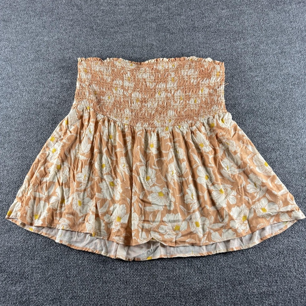 Torrid Skirt Womens 4 Orange Floral Smocked A-Line Elastic Waist Lined Boho